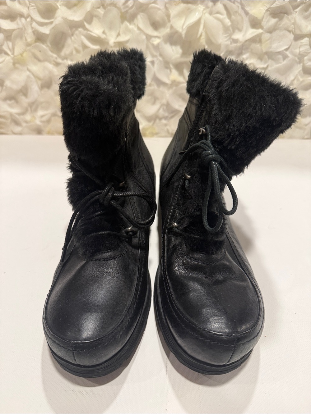 BareTraps Black Faux Fur Lace-Up Winter Boots